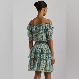 Ralph Lauren On/Off Shoulder Dress Size 14 Ruffled Tiered Floral New